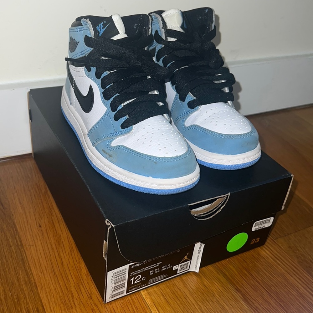 Air Jordan 1 Retro High OG (Preschool) 12C - White/University Blue